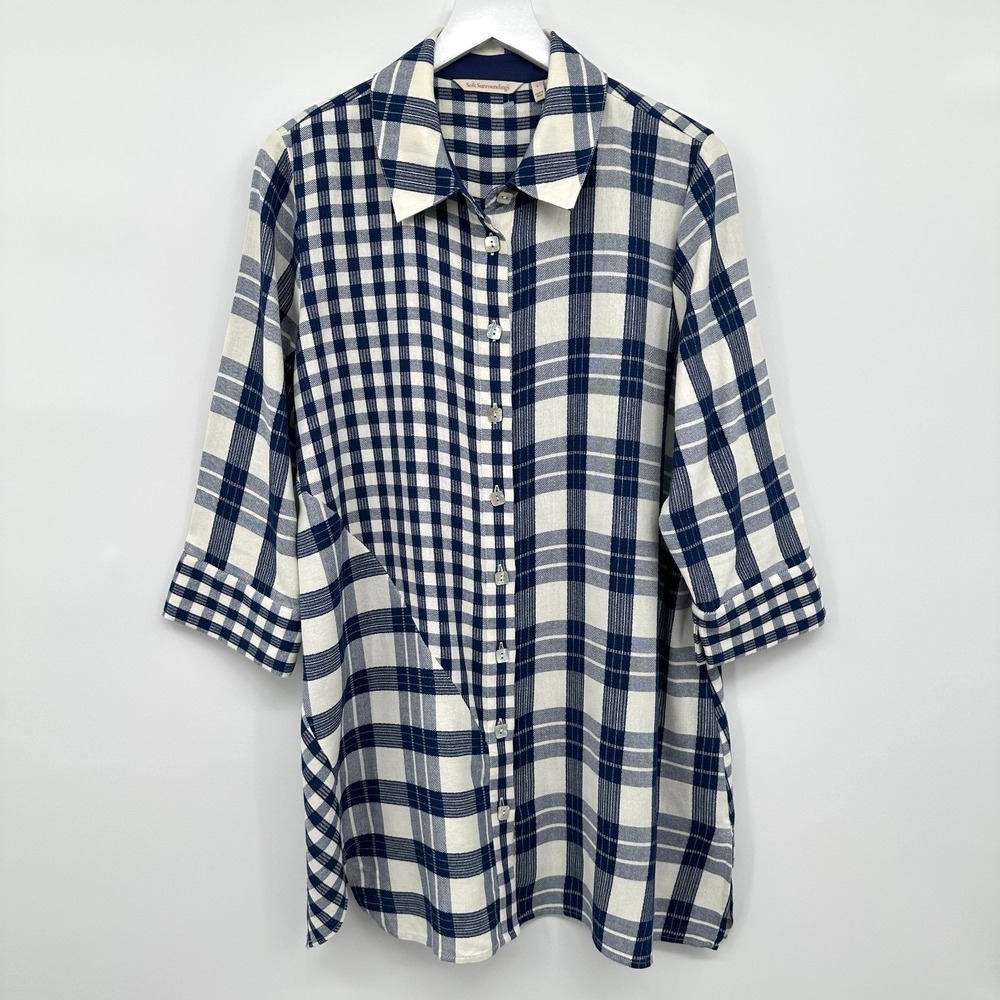 Soft Surroundings Tunic Top Shirt Large Asymmetric Hem 3/4 Sleeve Lagenlook Boho